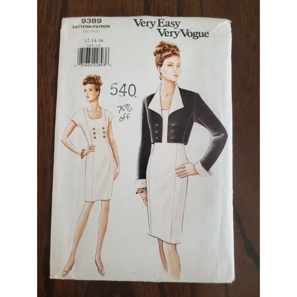 Vogue 9389 Very Easy Very Vogue Dress Jacket Pattern 12 14 16 Uncut Vintage